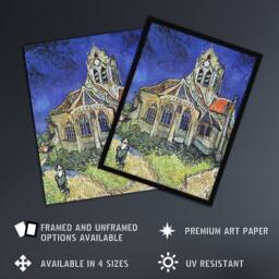 "Artery8 The Church at Auvers Oil Painting Van Gogh Wall Art Print Poster in Blue - Size: W18"" x H24""" - thumbnail 2