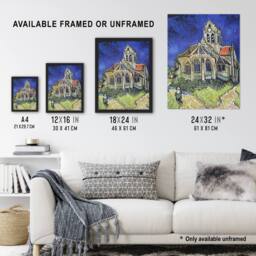 "Artery8 The Church at Auvers Oil Painting Van Gogh Wall Art Print Poster in Blue - Size: W18"" x H24""" - thumbnail 3