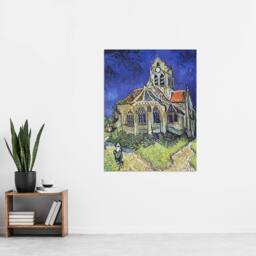"Artery8 The Church at Auvers Oil Painting Van Gogh Wall Art Print Poster in Blue - Size: W18"" x H24""" - thumbnail 4