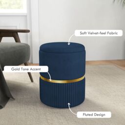 HOMCOM Round Pouffe, Storage Footstool with Cushioned Top, Hidden Space in Dark Blue - thumbnail 6
