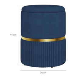 HOMCOM Round Pouffe, Storage Footstool with Cushioned Top, Hidden Space in Dark Blue - thumbnail 3