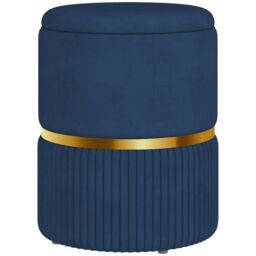 HOMCOM Round Pouffe, Storage Footstool with Cushioned Top, Hidden Space in Dark Blue - thumbnail 2
