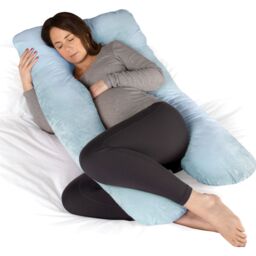 Dreamcatcher Women's Blue Pregnancy Pillow, U Shaped Shredded Memory Foam Maternity Pillow Machine Washable & Removable Velvet Cover