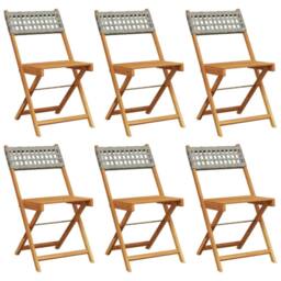 Berkfield Home Folding Garden Chairs 6 pcs Grey Poly Rattan & Solid Wood - thumbnail 1