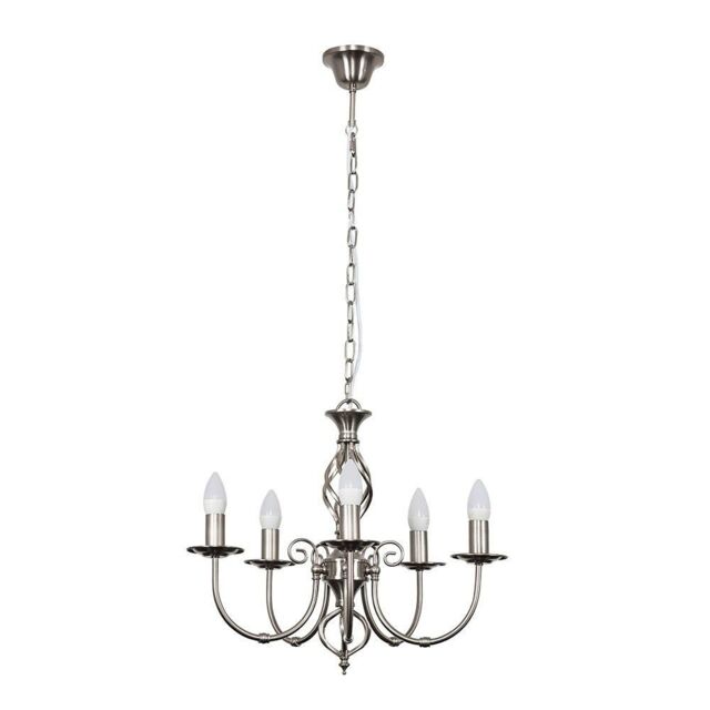ValueLights Memphis 5 Way Brushed Chrome Ceiling Light Chandelier in Metallic Silver - image 1