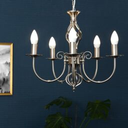 ValueLights Memphis 5 Way Brushed Chrome Ceiling Light Chandelier in Metallic Silver - thumbnail 5