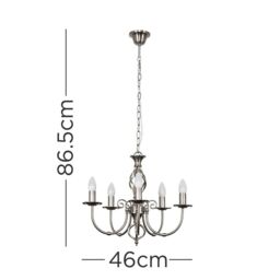 ValueLights Memphis 5 Way Brushed Chrome Ceiling Light Chandelier in Metallic Silver - thumbnail 7