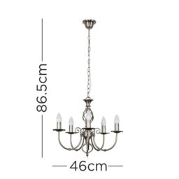 ValueLights Memphis 5 Way Brushed Chrome Ceiling Light Chandelier in Metallic Silver - thumbnail 6