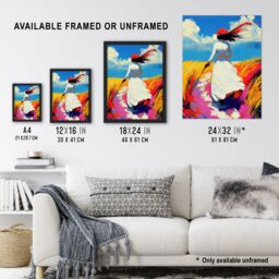 "Artery8 Lady Walking Through Windy Wheat Field Landscape Wall Art Print in Blue - Size: W24"" x H32""" - thumbnail 3