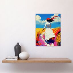 "Artery8 Lady Walking Through Windy Wheat Field Landscape Wall Art Print in Blue - Size: W24"" x H32""" - thumbnail 4