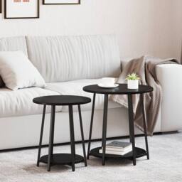 Berkfield Home Side Table Set of 2 - Black Oak Engineered Wood & Metal - thumbnail 1