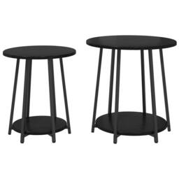 Berkfield Home Side Table Set of 2 - Black Oak Engineered Wood & Metal - thumbnail 2