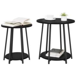 Berkfield Home Side Table Set of 2 - Black Oak Engineered Wood & Metal - thumbnail 3