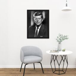 "Artery8 Wall Art Print President John F Kennedy USA Portrait Photo Large Framed Wall Décor Art in White - Size: W18"" x H24""" - thumbnail 2