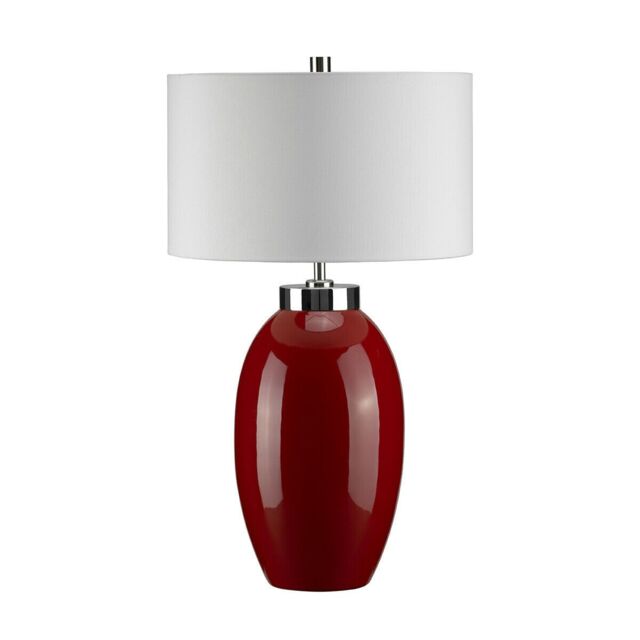 Loops Table Lamp Small Red Glaze Cream Faux Silk Empire Cylinder Shade LED E27 60W