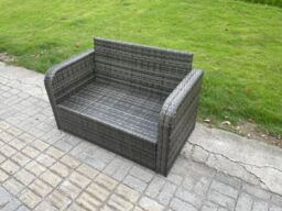 Fimous Rattan Wicker Garden Furniture Patio Conservatory Sofa Set with Rectangular Coffee Table Reclining Chair Love Sofa 2 Big Footstool in Dark Grey - thumbnail 5