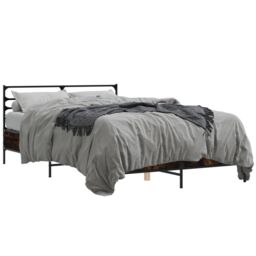 Berkfield Home Bed Frame without Mattress Smoked Oak 140x200 cm in Brown - thumbnail 2