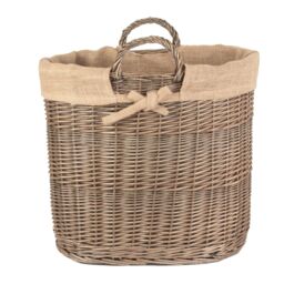 Red Hamper Wicker Hessian Lined Oval Log & Storage Basket in Brown - thumbnail 3