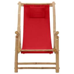 Berkfield Home Deck Chair Bamboo & Canvas Red - thumbnail 2