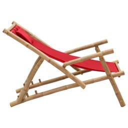Berkfield Home Deck Chair Bamboo & Canvas Red - thumbnail 4
