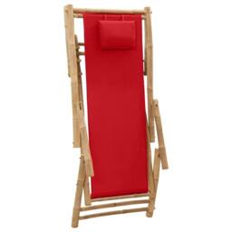 Berkfield Home Deck Chair Bamboo & Canvas Red - thumbnail 6