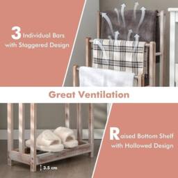 KORVIXA 3-Tier Wooden Towel Rack Free-Standing in Beige - Size: 60 cm x 100 cm - thumbnail 5