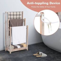 KORVIXA 3-Tier Wooden Towel Rack Free-Standing in Beige - Size: 60 cm x 100 cm - thumbnail 3