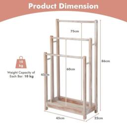 KORVIXA 3-Tier Wooden Towel Rack Free-Standing in Beige - Size: 60 cm x 100 cm - thumbnail 2
