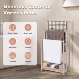 KORVIXA 3-Tier Wooden Towel Rack Free-Standing in Beige - Size: 60 cm x 100 cm - thumbnail 4