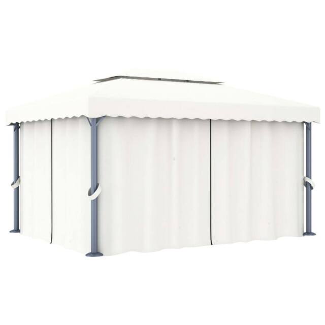Berkfield Home Gazebo with Curtain&LED String Lights 4x3 m Cream White in Beige - image 1