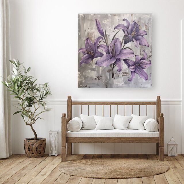 "Warren Reed - Designer Purple Lilies In Bloom Canvas - Size: W30"" x H30""" - image 1