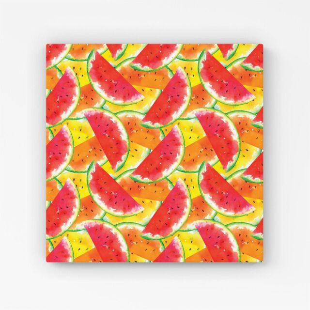 "Warren Reed - Designer Melon Print Canvas in Red - Size: W16"" x H16""" - image 1