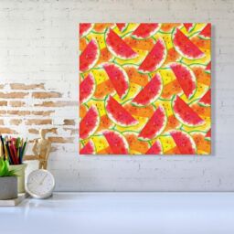 "Warren Reed - Designer Melon Print Canvas in Red - Size: W16"" x H16""" - thumbnail 2