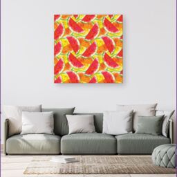 "Warren Reed - Designer Melon Print Canvas in Red - Size: W16"" x H16""" - thumbnail 4
