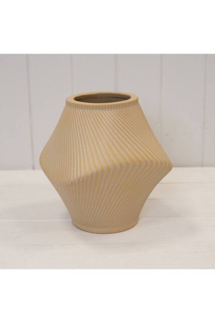 KDMD Short Tan Sculptural Ribbed Vase - image 1