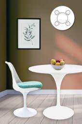 Fusion Living Tulip Set - White Medium Circular Table & Four Chairs with Luxurious Cushion in Turquoise