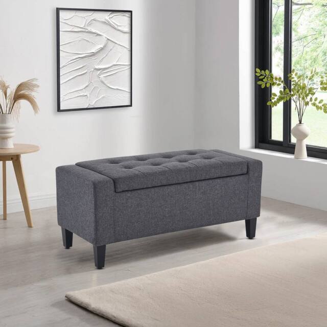 Home Republic Keswick Linen Storage Seat Storage Ottomans in Charcoal - Size: 2 Seater - image 1