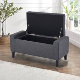 Home Republic Keswick Linen Storage Seat Storage Ottomans in Charcoal - Size: 2 Seater - thumbnail 2