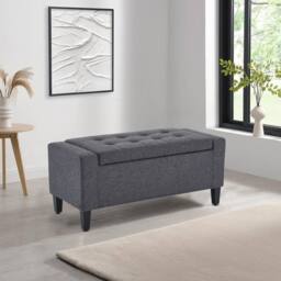 Home Republic Keswick Linen Storage Seat Storage Ottomans in Charcoal - Size: 2 Seater