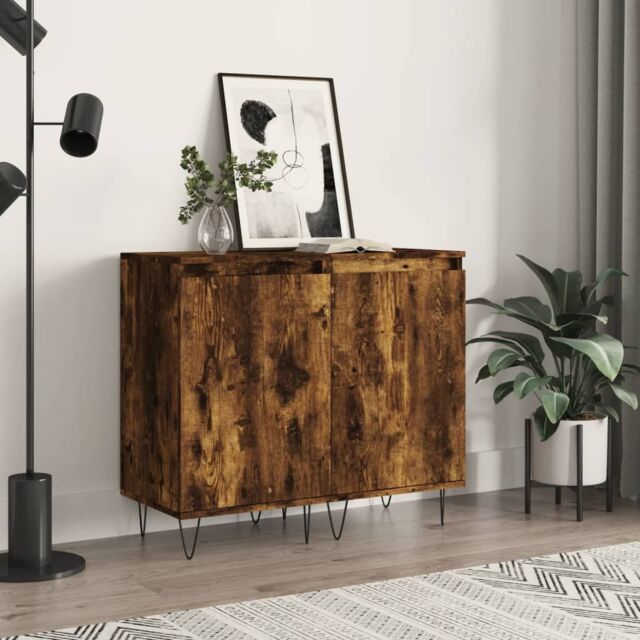 Berkfield Home Sideboards 2 pcs Smoked Oak 40x35x70 cm Engineered Wood in Brown - Size: 40 x 35 x 70 cm