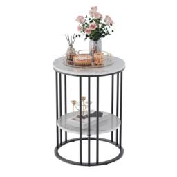 VOGREX Marble Side End Table Round Coffee Table Raised Black Legs Deco in White - Size: 110 cm x 35 cm - thumbnail 1