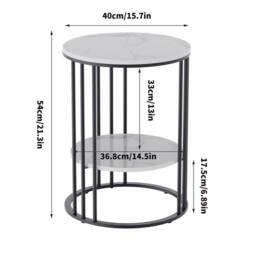 VOGREX Marble Side End Table Round Coffee Table Raised Black Legs Deco in White - Size: 110 cm x 35 cm - thumbnail 2