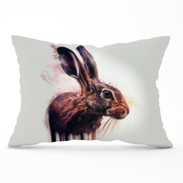 Warren Reed - Designer Hare Face Splashart Cushions in Brown - Size: 60 cm x 60 cm - image 1