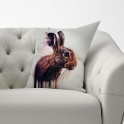 Warren Reed - Designer Hare Face Splashart Cushions in Brown - Size: 60 cm x 60 cm - thumbnail 3