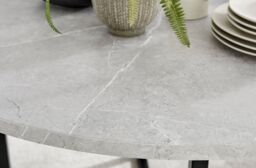 FurnitureboxUK Adley Grey Concrete Effect Round Dining Table & 4 Isco Faux Leather Chairs in White - thumbnail 2