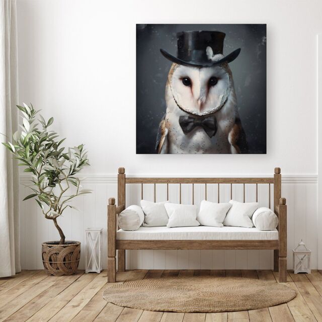 "Warren Reed - Designer Owl In A Top Hat Canvas - Size: W30"" x H30""" - image 1