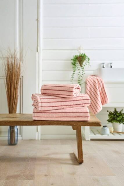 Deyongs Malmo Stripe Towel In Soft Lightweight 480 GSM Pure Cotton in Pink - Size: Bath Sheet - image 1