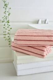 Deyongs Malmo Stripe Towel In Soft Lightweight 480 GSM Pure Cotton in Pink - Size: Bath Sheet - thumbnail 2