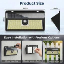 SPETLEK Solar Power Wall Light 452 LED 1 PACK in Black - thumbnail 3