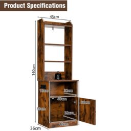 Gymax 6-Tier Nightstand Bedside Tables Tall Night Stands With Charging Station in Brown - thumbnail 2